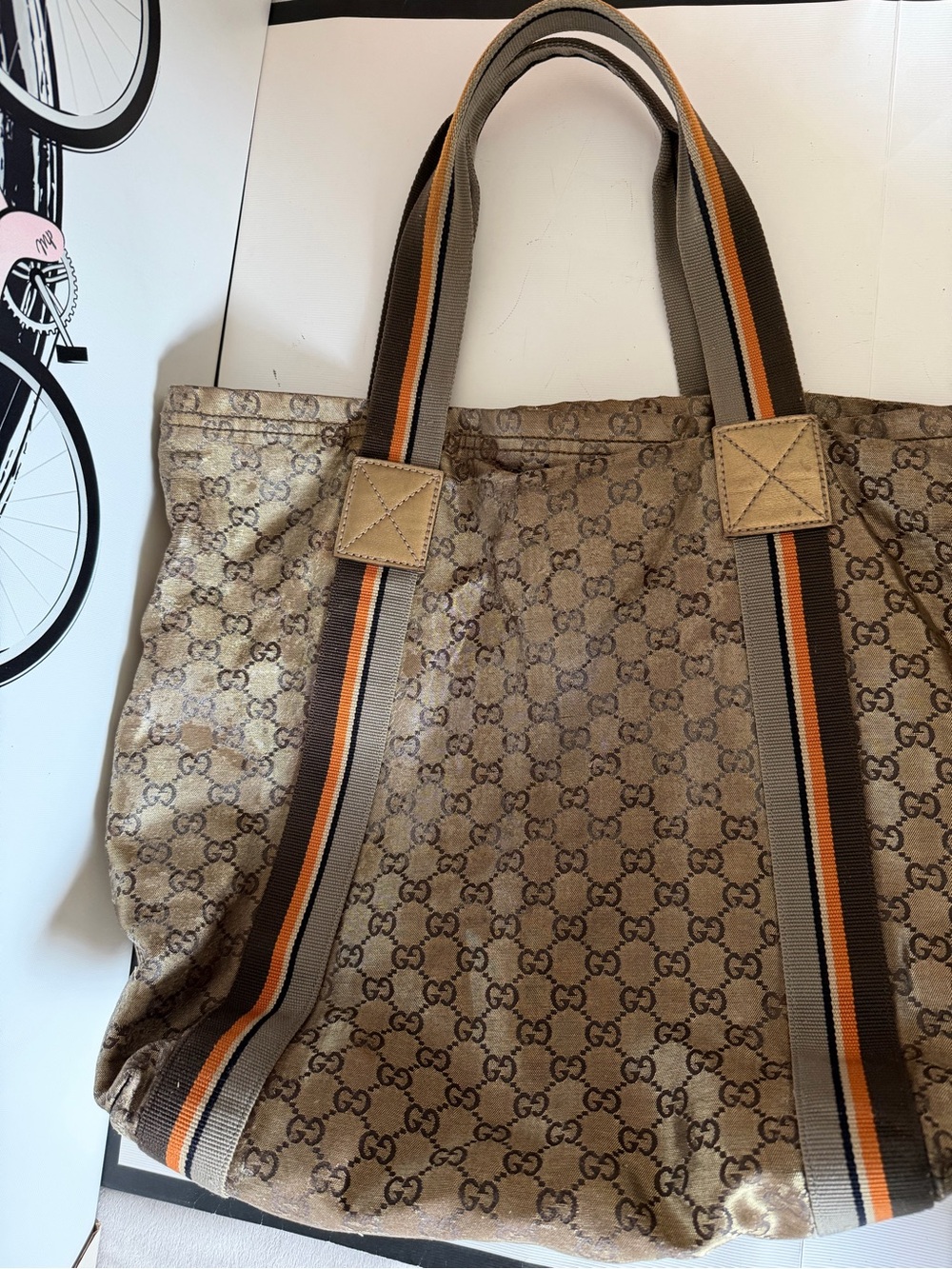 GUCCI Vintage Crystal Coated Canvas GG Logo Web Tote Bag - Picture 3 of 16